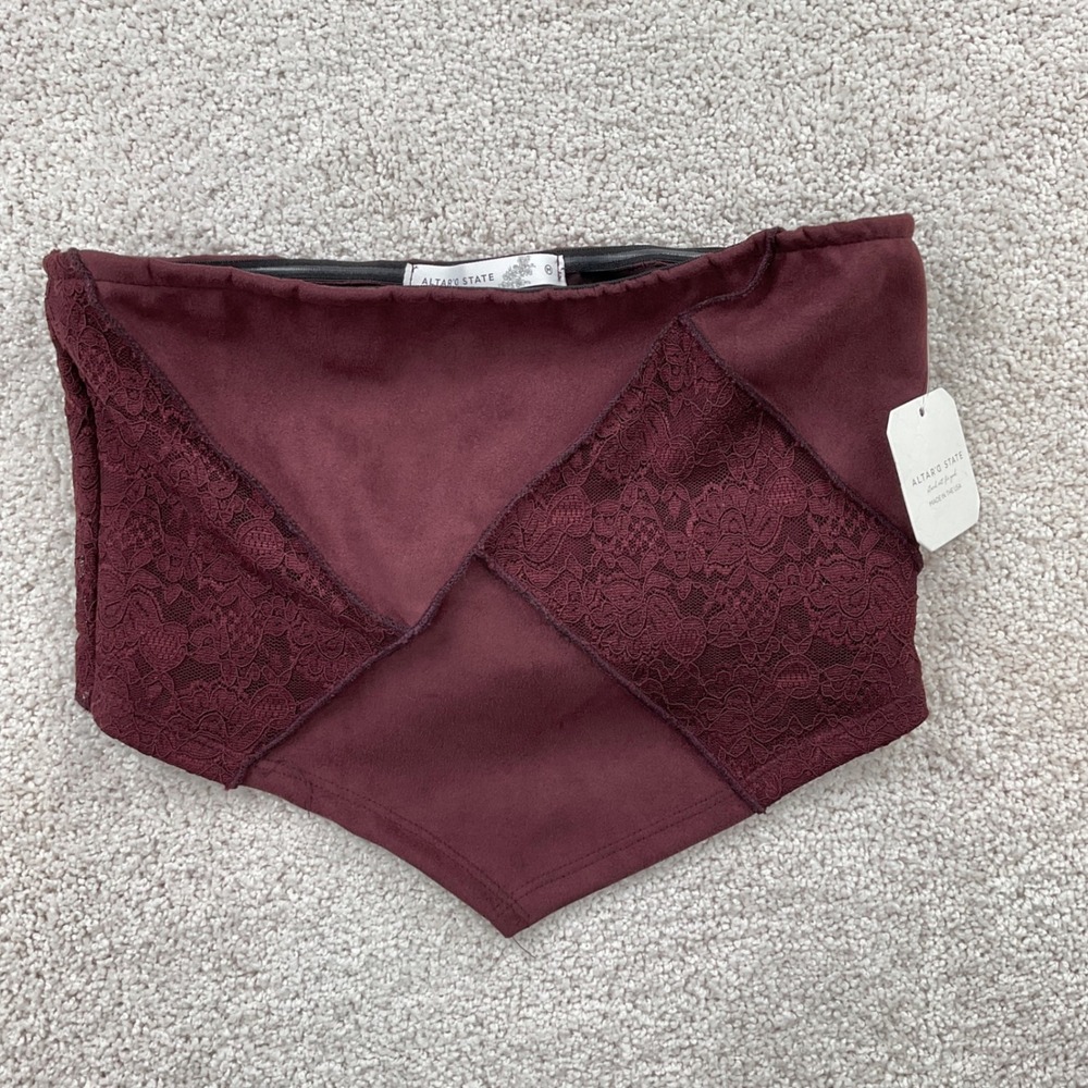 Altar'd State Womens M Chocolate Faux Suede Lace Handkerchief Tube Top NWT